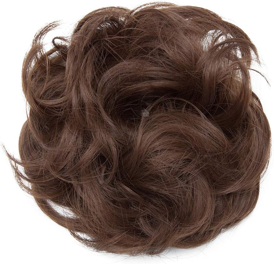 Hair Extensions & Piece Scrunchie Updo Messy Bun Wavy Ombre Natural Brown - Image 3