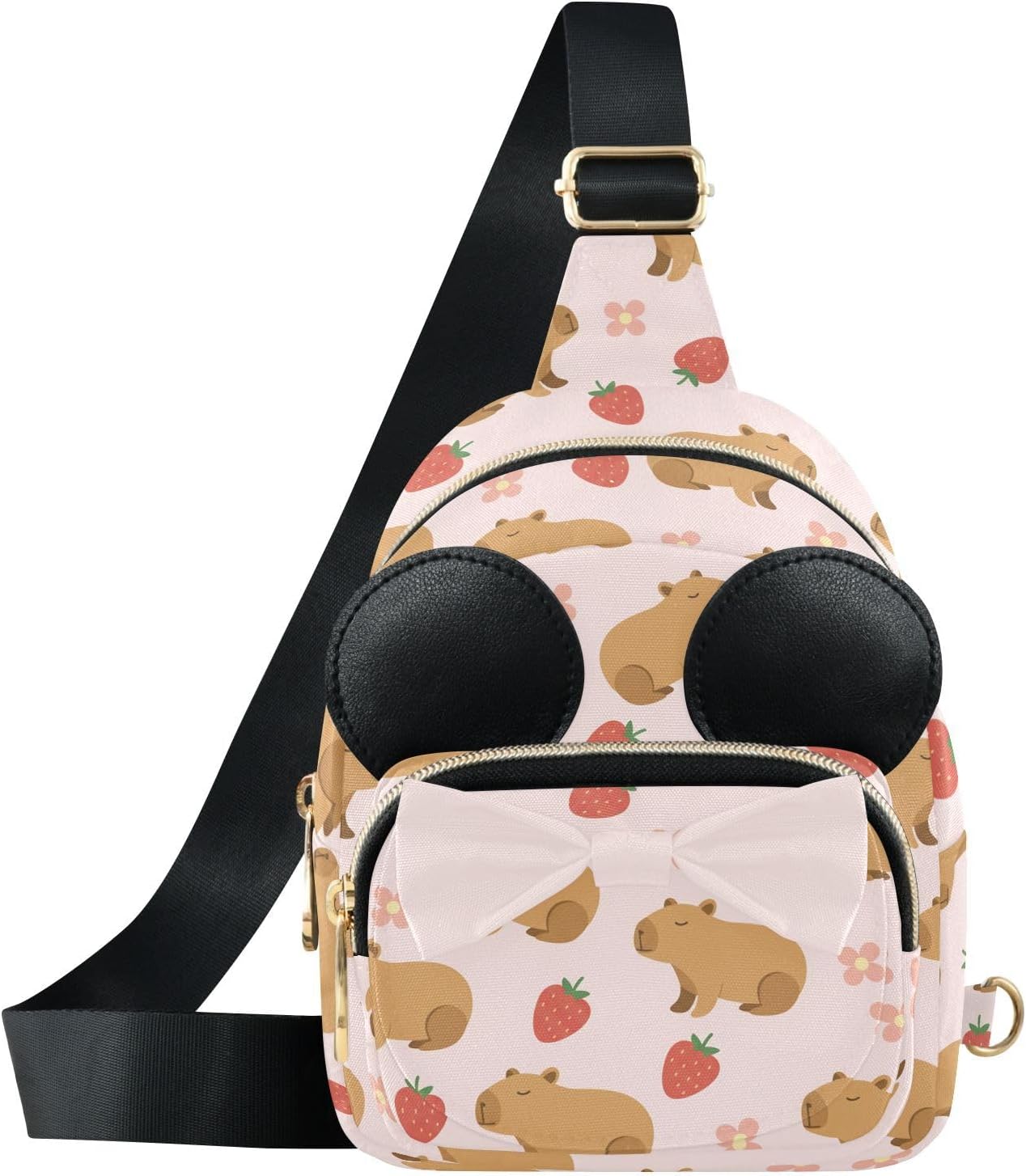 Capybara Kids Crossbody Bags for Girls, 3.1x5.7x7.5 In | Crossbody Fanny Pack, Toddler Purse, Cute Sling Belt Bag with Ears, 2L Small Shoulder Chest Bag for Travel