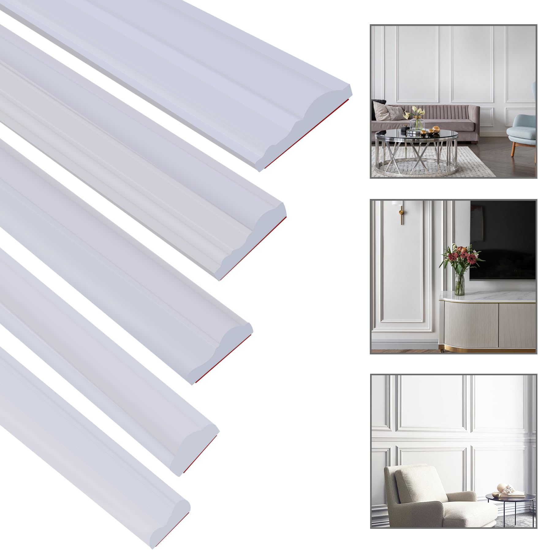 Lunghaa Peel and Stick Lightweight TPE Chair Rail, Flexible Wall Molding Trim for Mirror Frame Cabinet Door and Home Decoration (9.8 ft x 1.26 in)