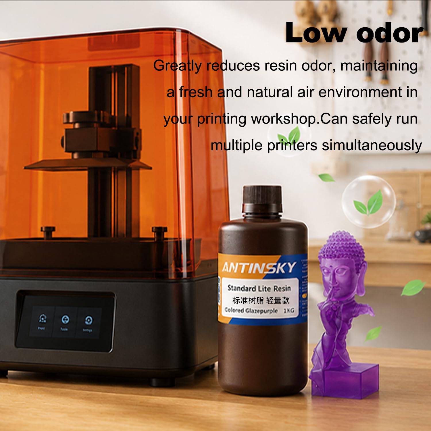 Antinsky Impresora 3D Standard Lite Resin Resina de curado UV Fotopolímero de 405 nm para LCD/DLP Alta actividad Alta precisión Baja contracción Curado rápido Gran estabilidad Bajo olor Gris oscur 1kg