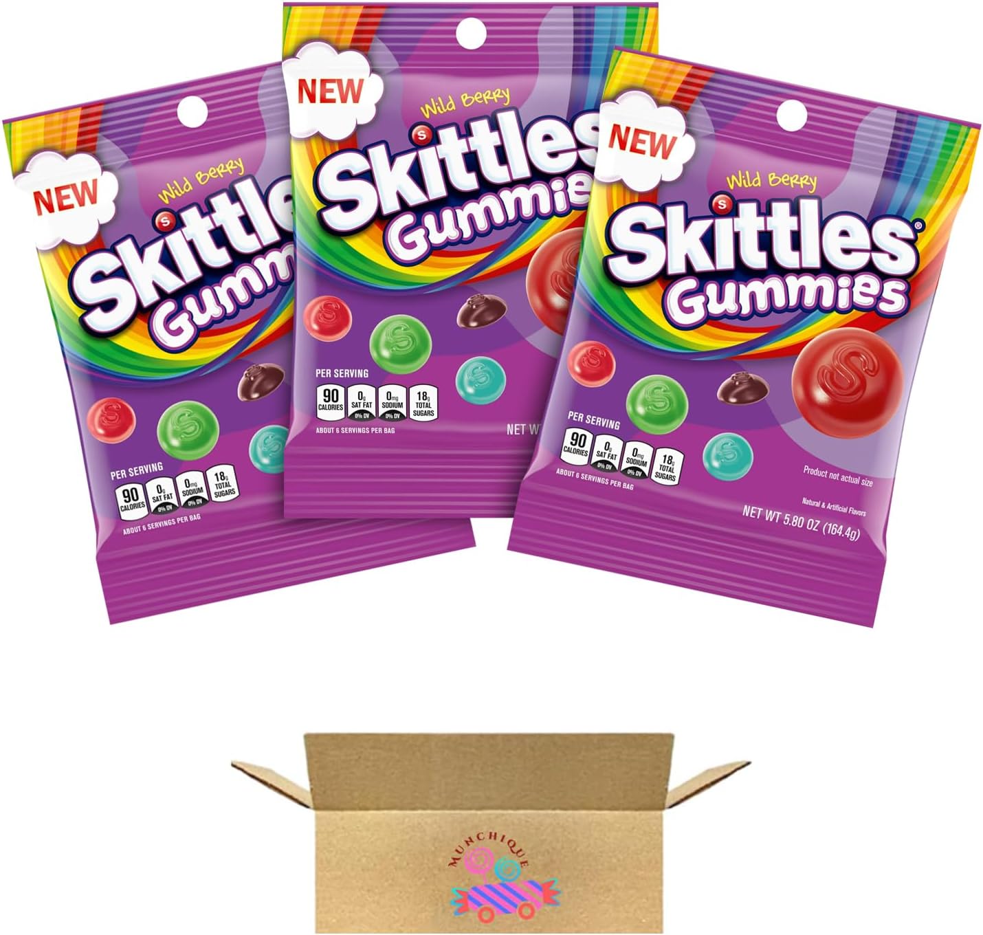 SKITTLES Gummy Candy - Wild Berry 5.8oz Peg Bag (3 pack) - 17.4 oz total