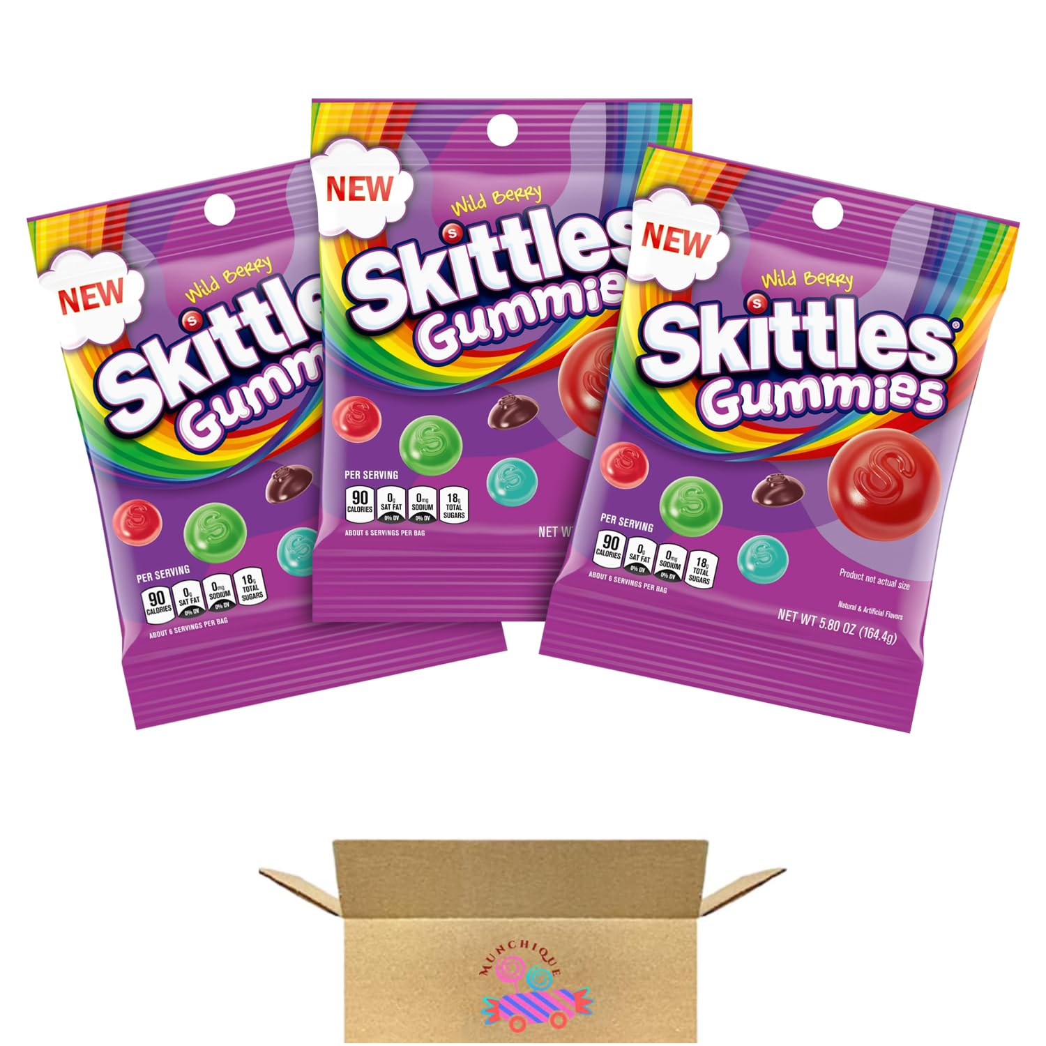 SKITTLES Gummy Candy - Wild Berry 5.8oz Peg Bag (3 pack) - 17.4 oz total