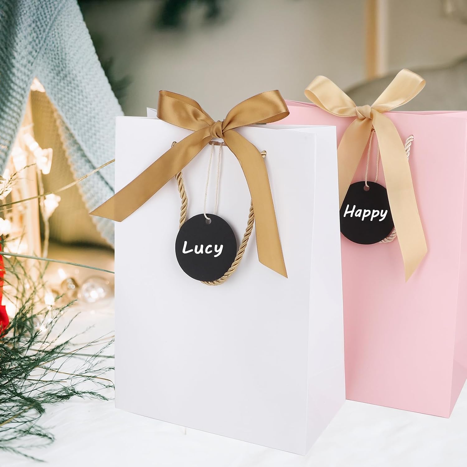 EUSOAR Price Tags with String, 100 Pcs 2.4" Black Blank Paper Gift Hang Tags, Round Hanging Retail Tags for Labeling Personalized for Birthday Party Gift Wrapping Wedding Holiday Favor Decoration