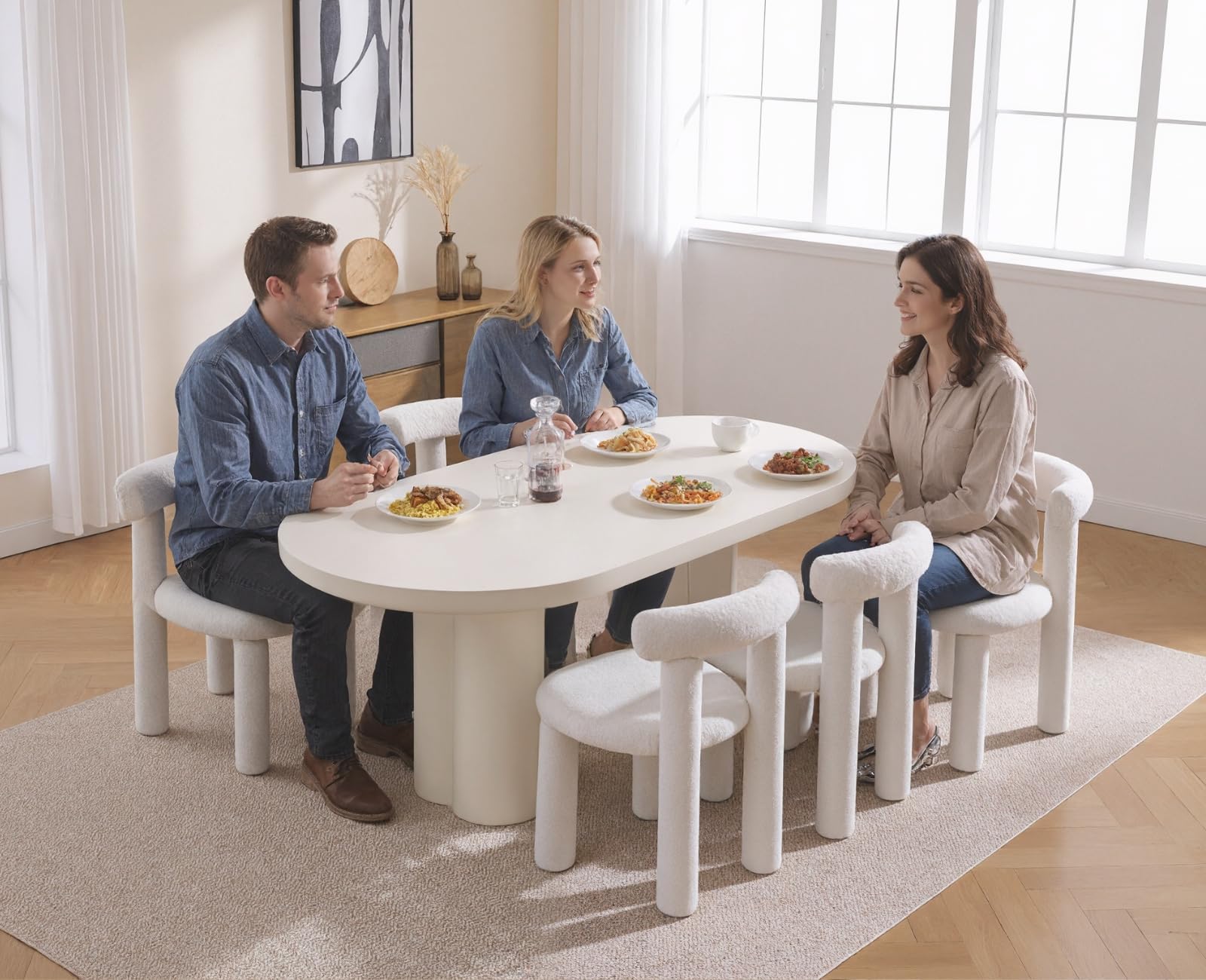 chairus Kitchen Dining Chairs Set of 2 Faux Fur Armless Side Chairs Upholstered Accent Chairs for Dining Room (White) — view 6