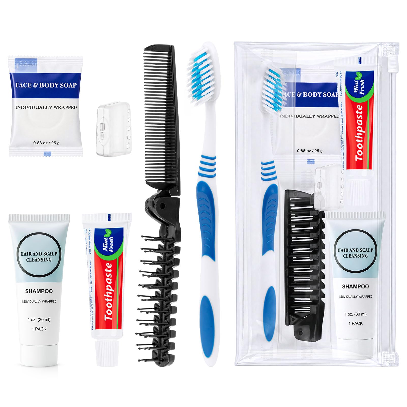 5 Pack Travel Toiletries Kit, 5-in-1 Personal Hygiene Kit Bulk