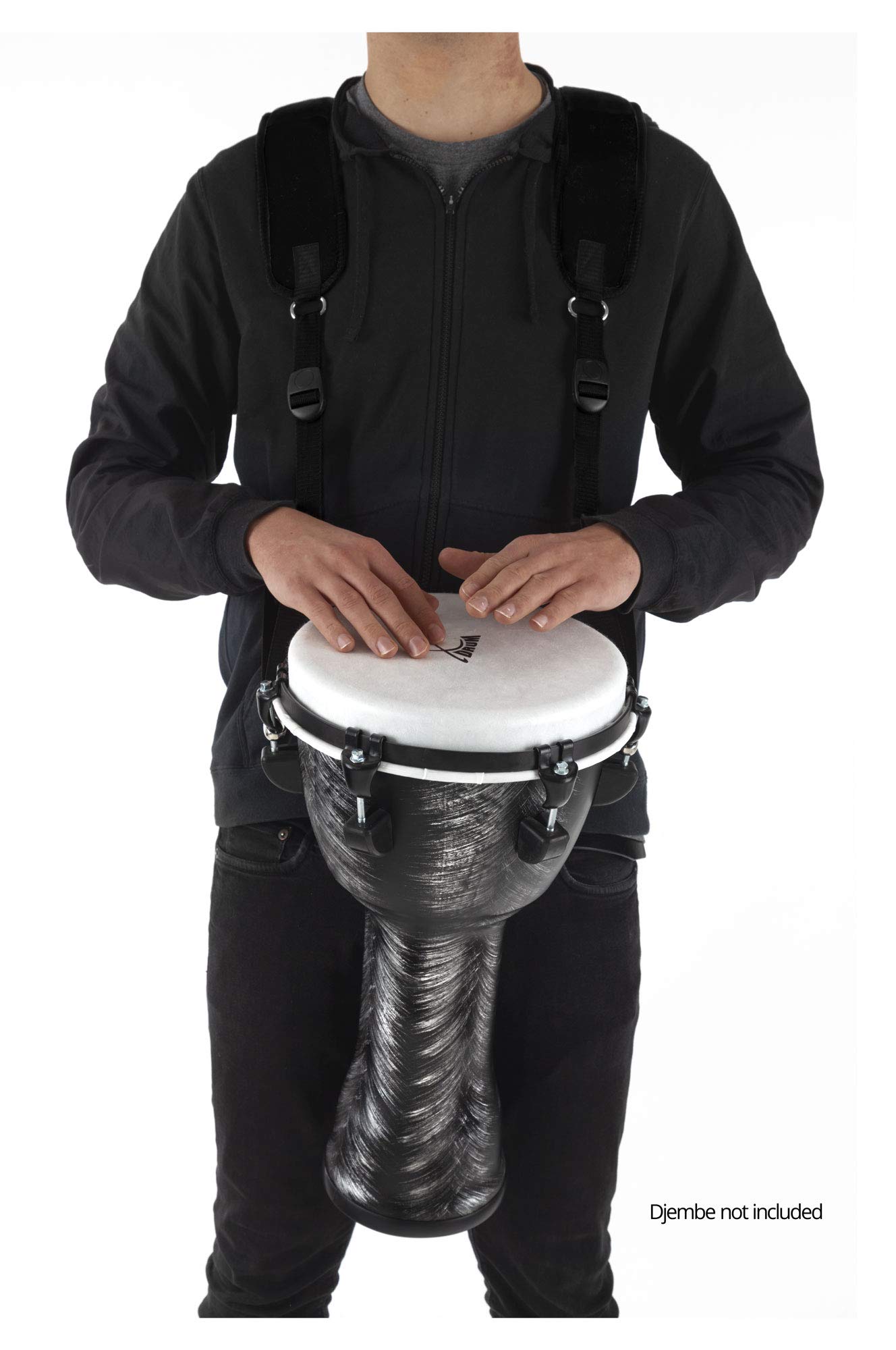 XDrum Cinghia Djembe Eco (cinghia da spalla per djembé, con 2 moschettoni in metallo, regolabile da 60 a 76 cm) nera