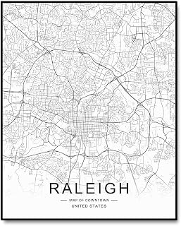 ZEARPT Raleigh NC Map, Office Map Art, Map of Downtown, Raleigh Wall Art, Street Map, Raleigh Road Art, Home Wall Decor, Black and White Print, 8x10 inch No Frame