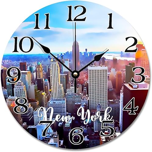 Miniatura 12 de Reloj de pared de paisaje urbano de Nueva York, Estados Unidos, Estatua de la Libertad, reloj de pared de viaje, funciona con pilas, 10 pulgadas,