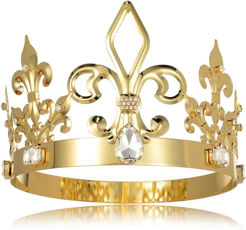 King Crown Costume Round Metal Crystal Tiara Adult Male Standard Size Crowns Men Birthday Prom Homecoming King Crowns Gold Cake Topper Bridal Wedding Cosplay King Crown Tiara