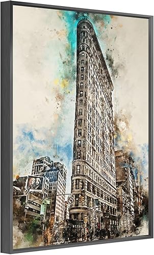 Póster de viaje de acuarela retro de la ciudad de Nueva York, impresión de pared moderna vintage abstracta geométrica, arte minimalista enmarcado