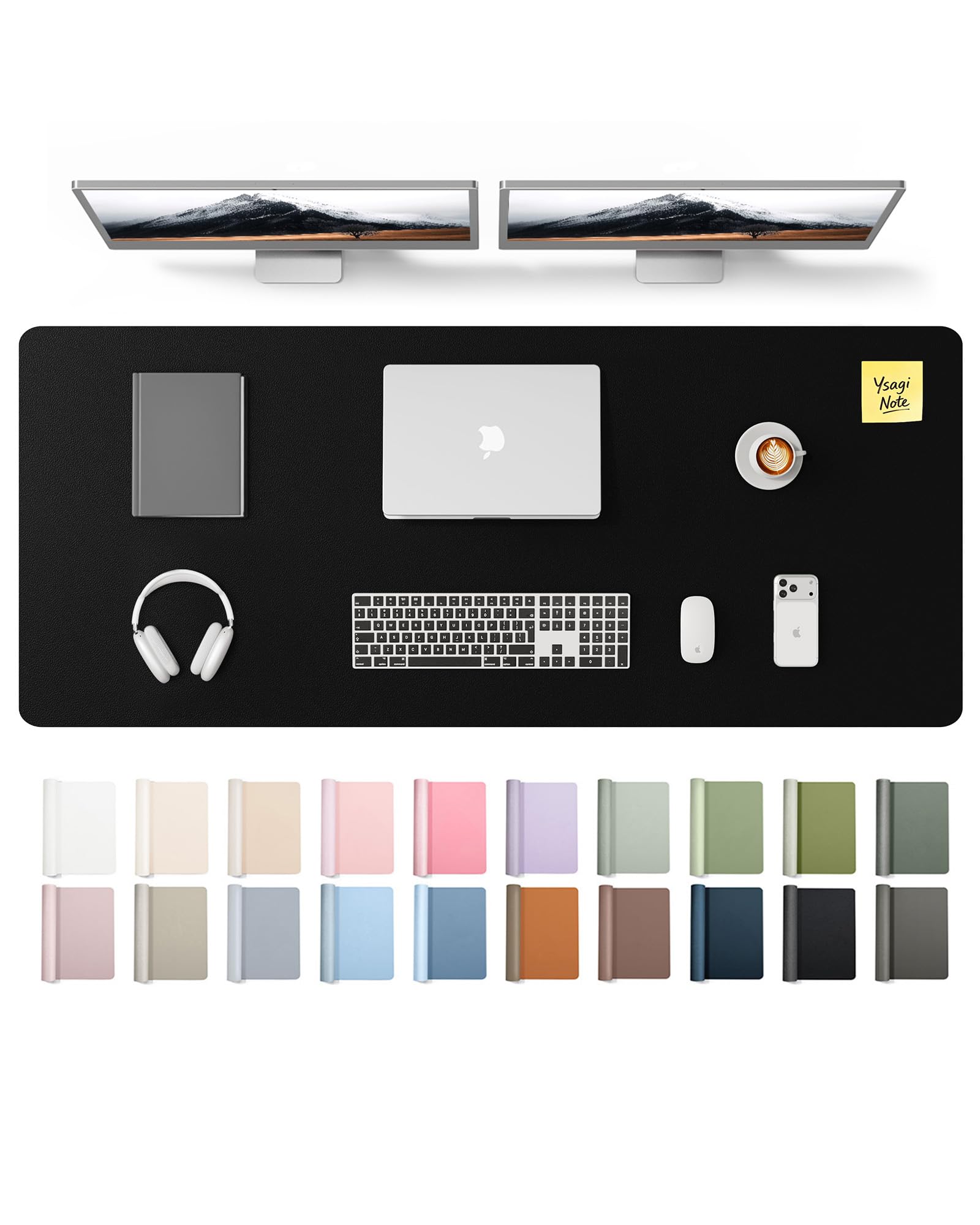 YSAGi Leather Desk Pad Protector, Office Desk Mat, Large Mouse Pad, Non-Slip PU Leather Desk Blotter, Laptop Desk Pad, Waterproof Desk Writing Pad for Office and Home (Black,55" x 17.2")