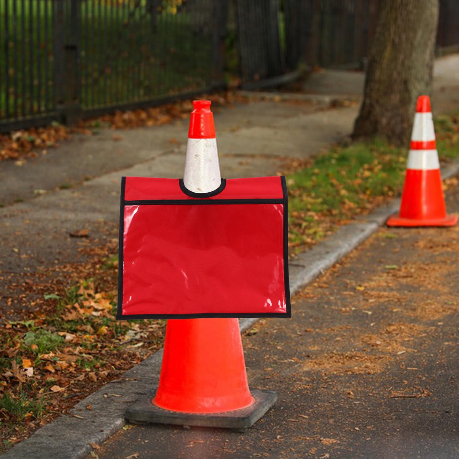 JECOMPRIS Traffic Cone Sleeves 2Pcs Outdoor Safety Warning Sign Covers with Pockets for Traffic Cone Caution Message Durable Waterproof Sleeve - Image 3