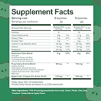 Vista 8 de 9G Fiber Gummies for Digestive Health & Regularity - No Sugar Added Apple Flavor - Prebiotic Fiber Supplement with Greens - Daily Gummies for