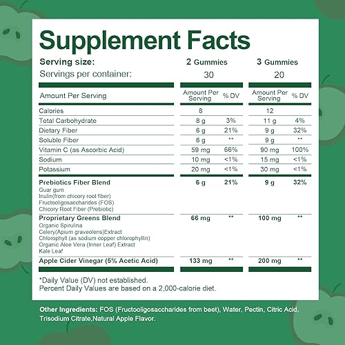 Miniatura 8 de Gomitas de fibra prebiótica 13 en 1 para adultos, suplemento de fibra para mujeres y hombres con mezcla de verduras, inulina y ACV para digestivo,