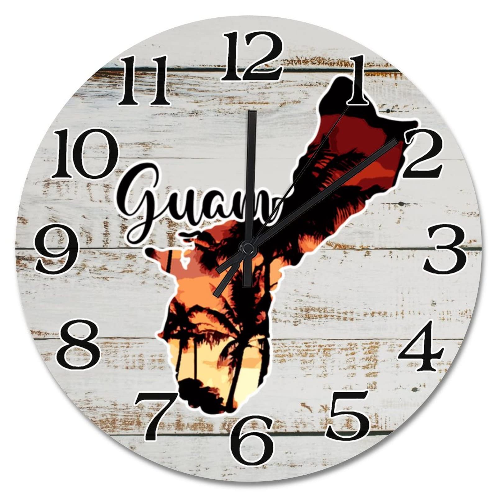 Horloge murale silencieuse Guam à grand cadran de 38 cm illustré de paysages