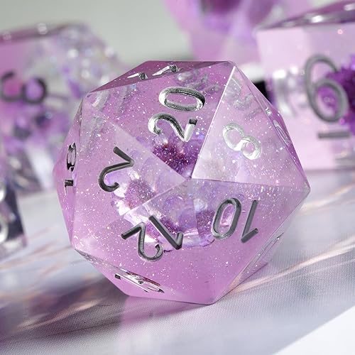 Miniatura 4 de DNDND - Dados DND de flores moradas, hecho a mano, de resina, borde afilado, con estuche de regalo para juegos de D&D Dungeons and Dragon (morado