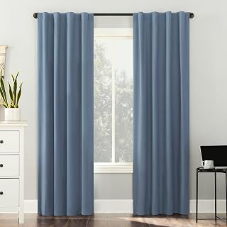 Sun Zero Cyrus 2-Pack Thermal 100% Total Blackout Back Tab/Rod Pocket Curtain Panel Pair, Denim Blue, 40" W x 84" L (2 Panels)