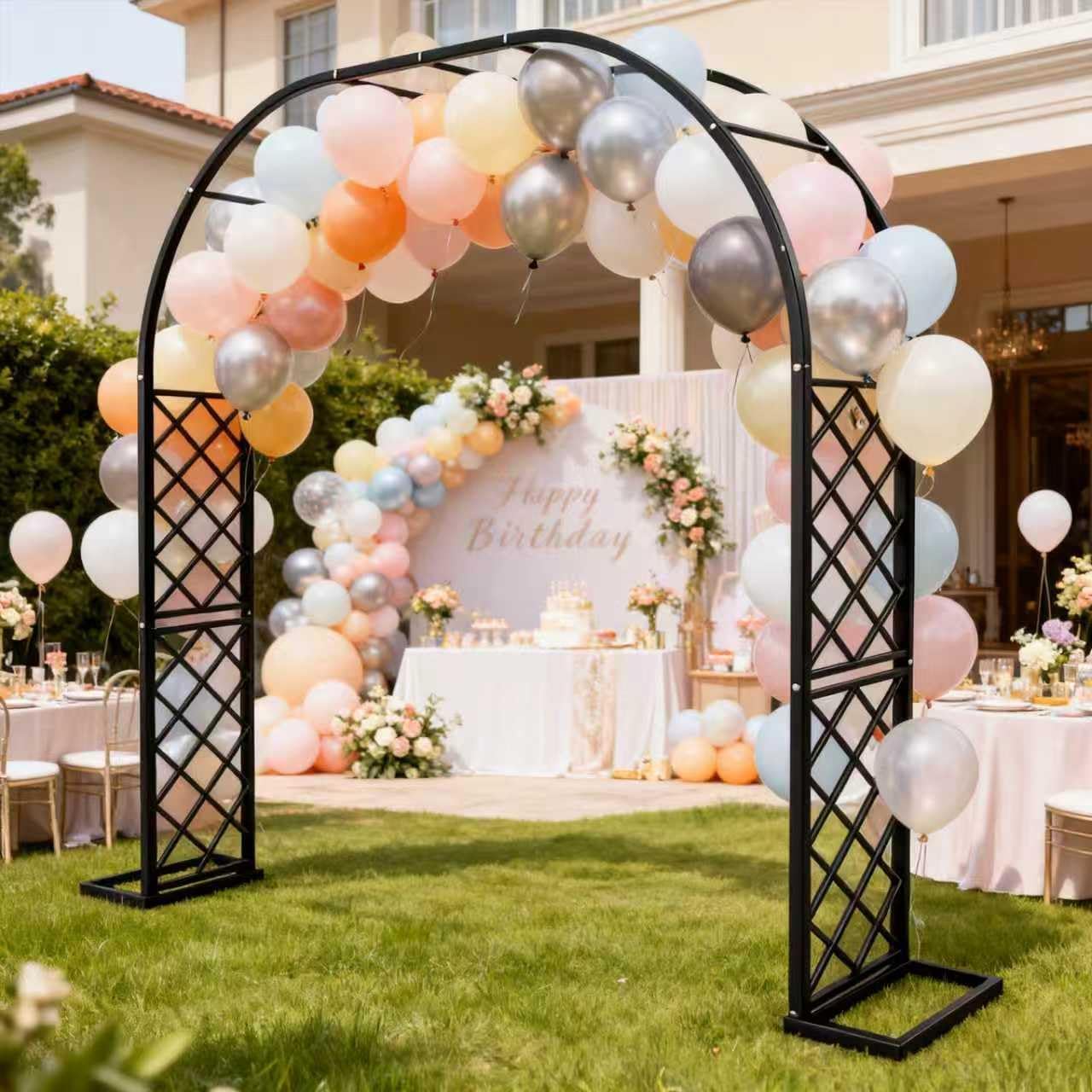 Black Heavy Duty Galvanized Steel Garden Arch - 7 Feet Tall, Iron Trellis for Climbing Plants, Wedding Arch, Outdoor Patio Decor, 82.6" W x 92" H