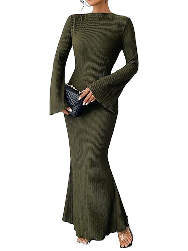 Narecte Fall Dresses for Women 2025 Maxi Dresses Solid Color