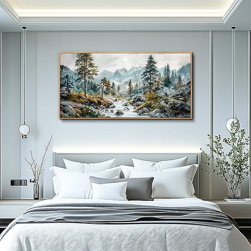 Miniatura 6 de ERQINHUA Decoración de pared grande para dormitorio, lienzo para sala de estar, oficina, bosque, árboles, cuadros con remaches, vistas, paisajes,