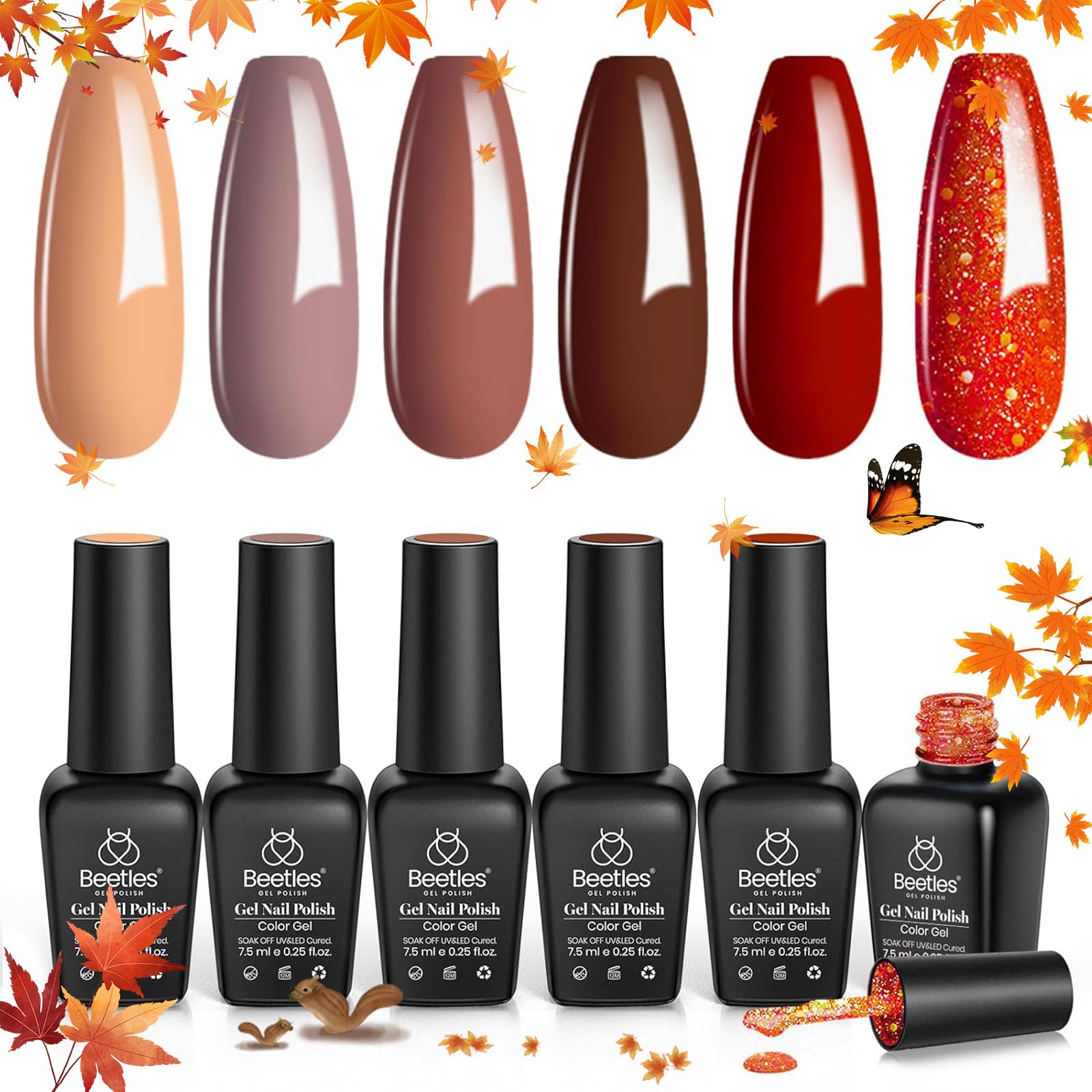 Beetles Gel Polish Set, Caramel Collection 6 Colors Kit for Home Manicure, Christmas and New Year Holiday Gifts for Women