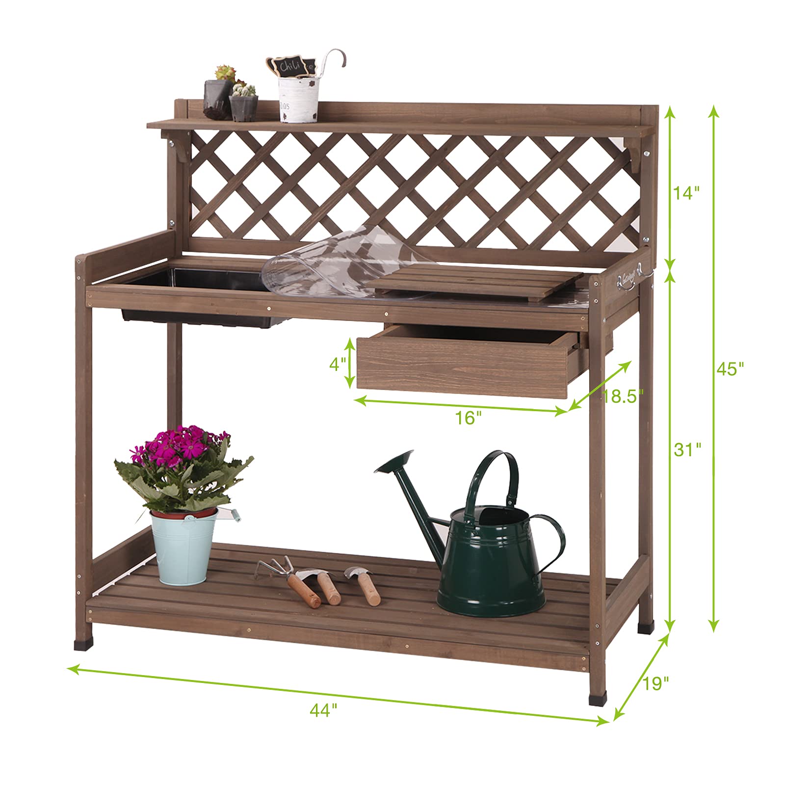 Buy Outdoor Potting Bench, Wooden Garden Workstation Table w/Drawer