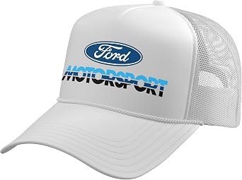 Ford Motorsport 3-Color Logo Trucker Hat with Adjustable Mesh Back, White