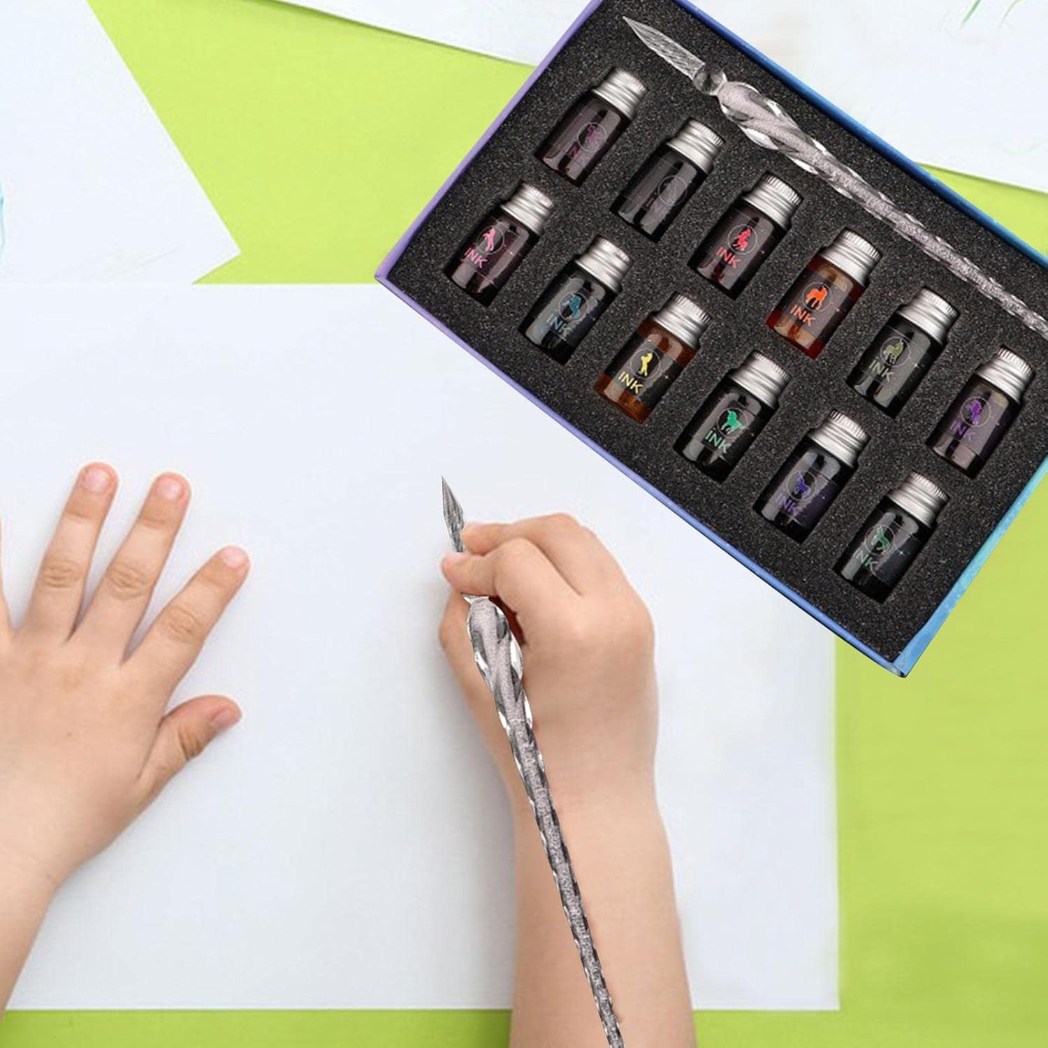 ガラスペンとインクセット | きらめく星空カリグラフィーガラスディップペン13本とインクセット、12色インク - カリグラフィー万年