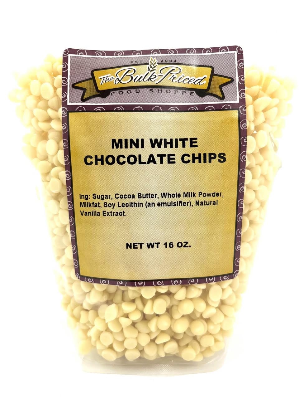 Mini White Chocolate Chips (1lb. Resealable Zip Lock Stand Up Bag)