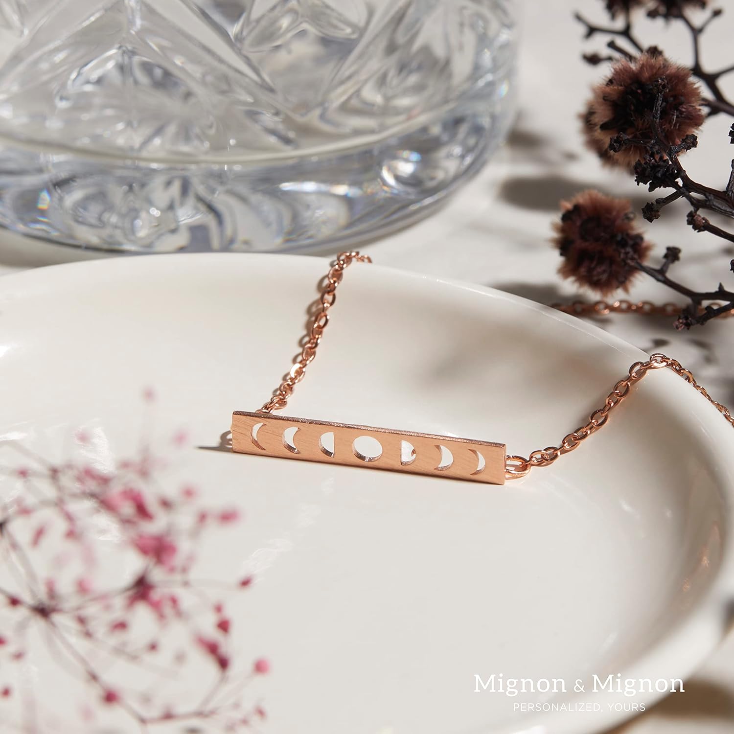 MignonandMignon Moon Phases Necklace Crescent Moon Bar Necklace Celestial Jewelry Moon of My Life Gift for Her Mother's Day Gift- CMPN