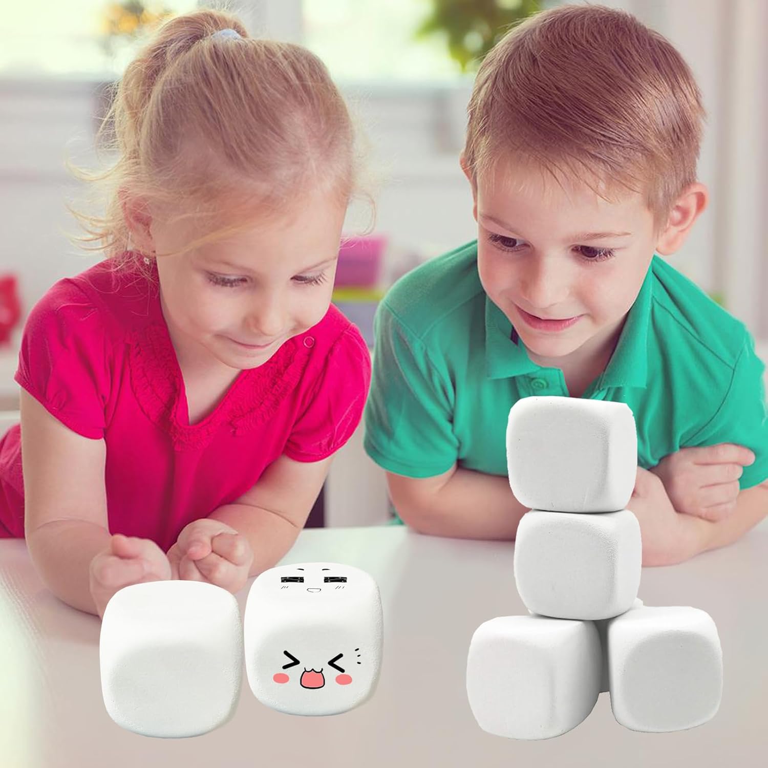 White EVA Foam Dices for Kids Graffiti, Building Blocks,Creative Painting,24PCS