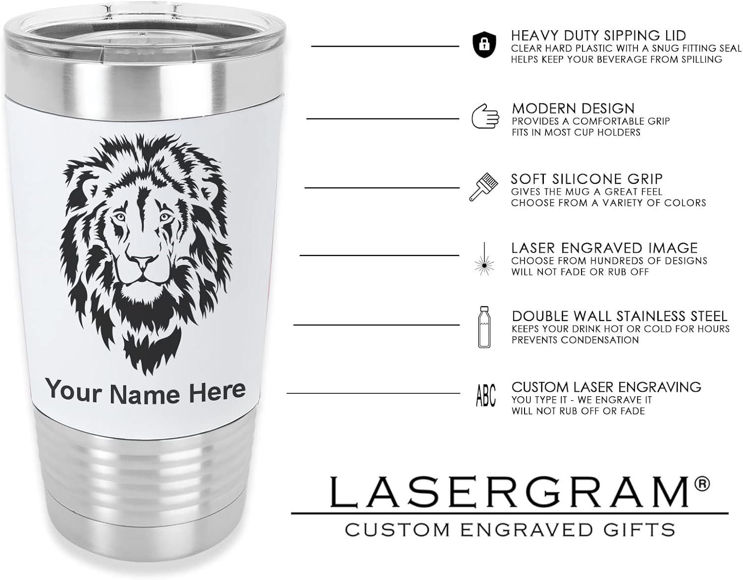 LaserGram 20oz Vacuum Insulated Tumbler Mug, Boat Anchor, Personalized Engraving Included (Silicone Grip, White)