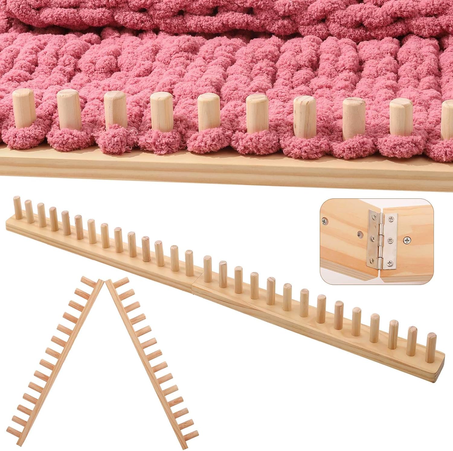 maileiduo 48” Chunky Blanket Loom, Wooden Knitting Loom Kit for Chunky Yarn, Blanket Loom for ChunkyYarn, Throws, ThickYarn