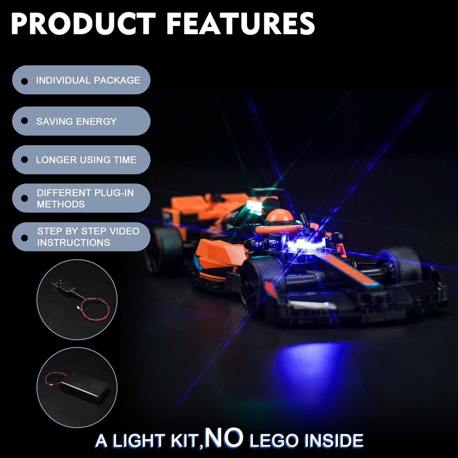 BrickBling LED Lighting Compatible with Lego Speed Champions 2023 McLaren Formula 1 Race Car; Creative Light kit Compatible with Lego McLaren F1; Light up Your 76919-No Model