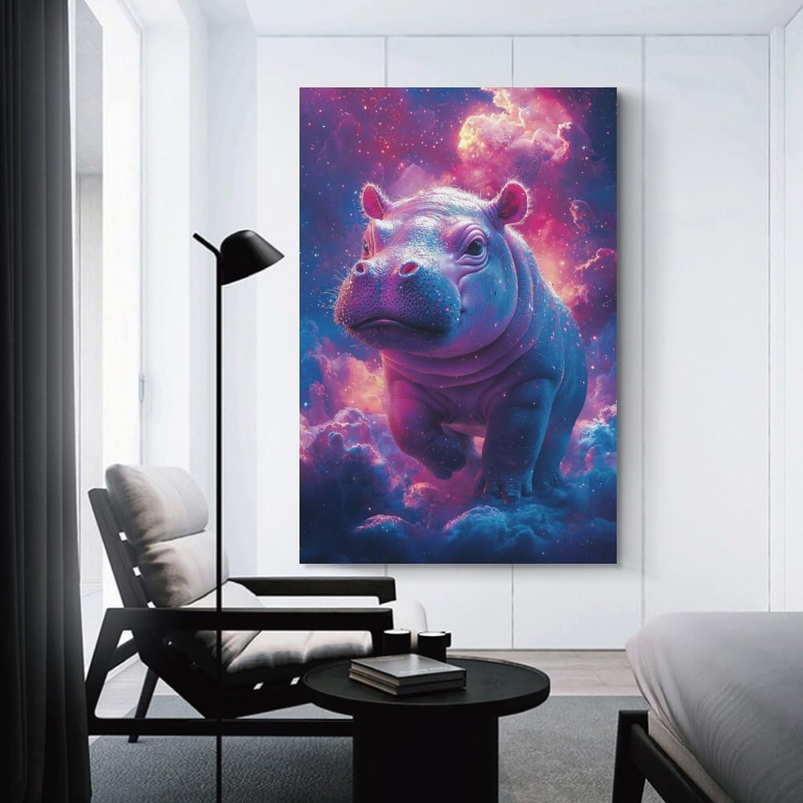 Junmoney Cosmic Hippo Hanging Wall Art 20x30inch(50x75cm), for Study, Office Or Focused Interiors, Wall Art That Adds Style to Work Areas