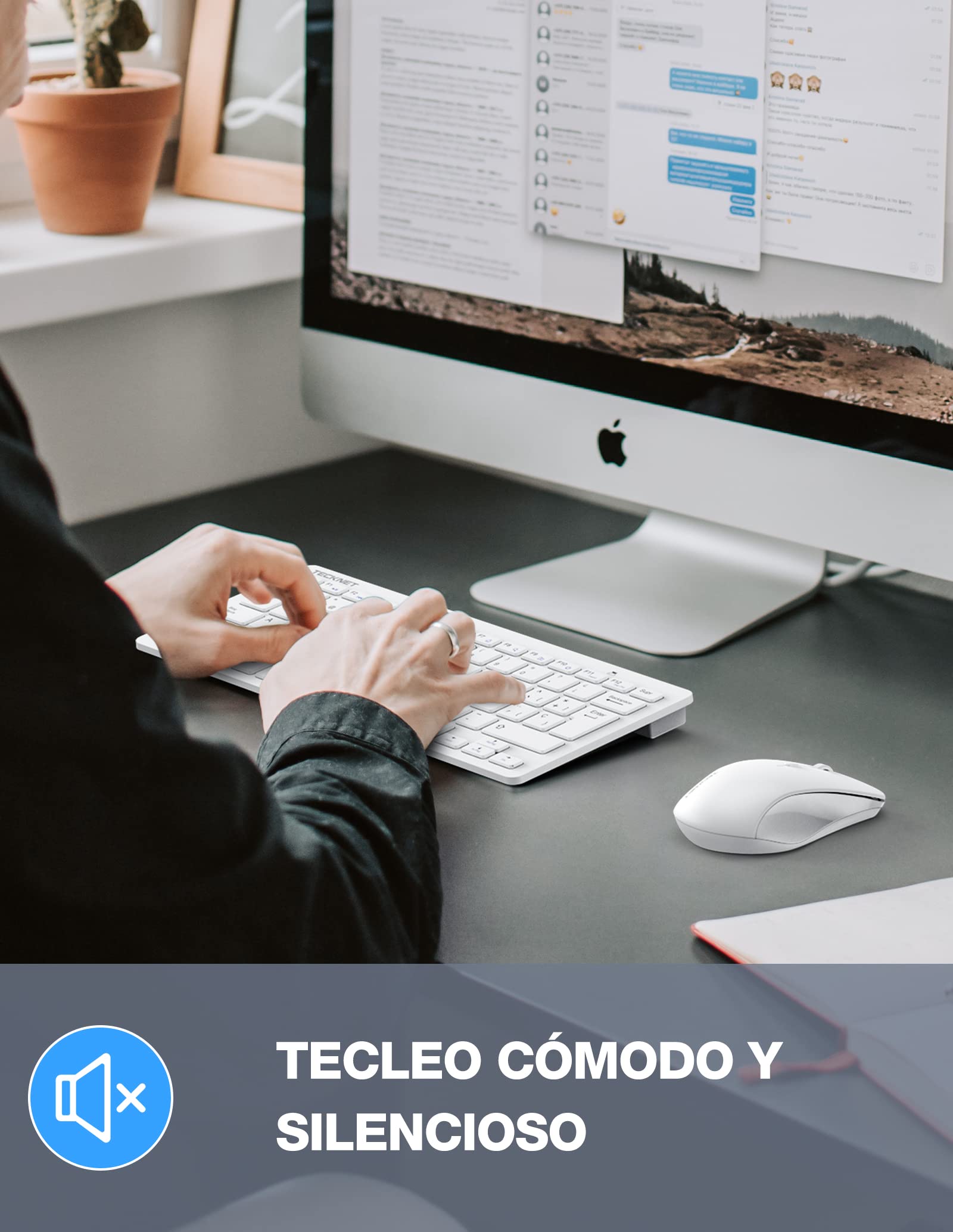 Mini Teclado y Raton Inalámbrico Ultra Delgado, TECKNET 2.4G Ergonómico Teclado, Toque Silencioso, Distancia de Rrabajo de 15 M, Portátil Teclado y Mouse per PC/Smart TV/Ordenador (Español,con la Ñ)