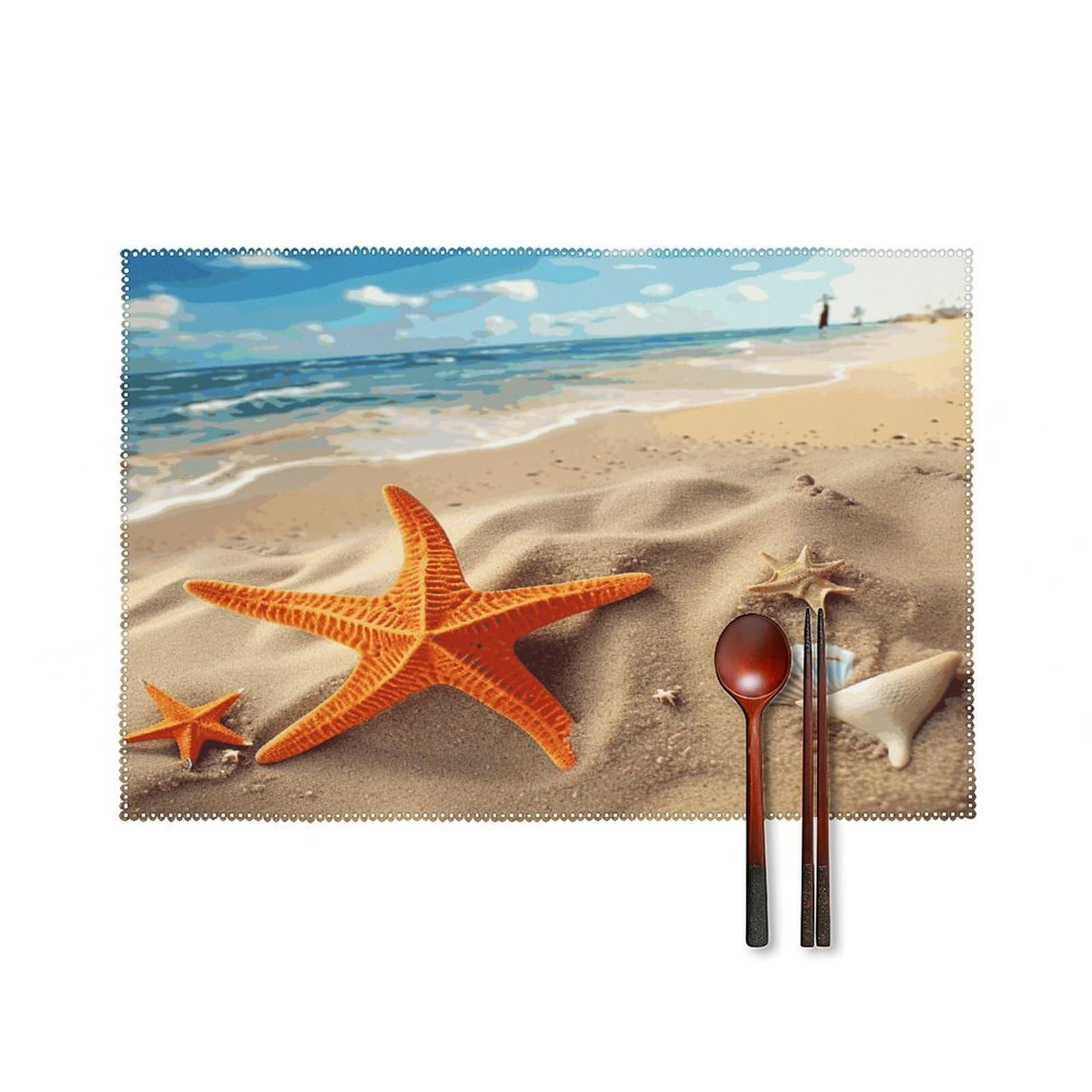 Sea Beach Starfish Placemats Set of 4 Heat Resistant Non-Slip Place Mats Wipeable Easy to Clean Table Mats for Kitchen Dining Party Outdoor Placemats