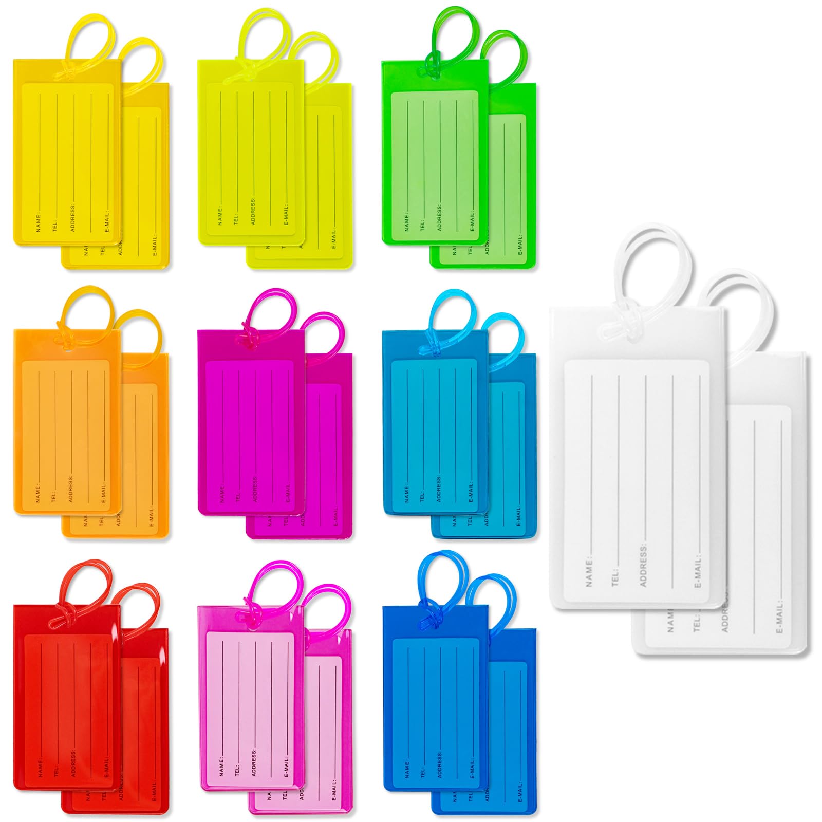 20 PCS Luggage Tags Neon Luggage Tag, PVC Silicone Luggage Tag for Suitcases Travel Name Tags ID Identification Labels for Luggage (Colorful)