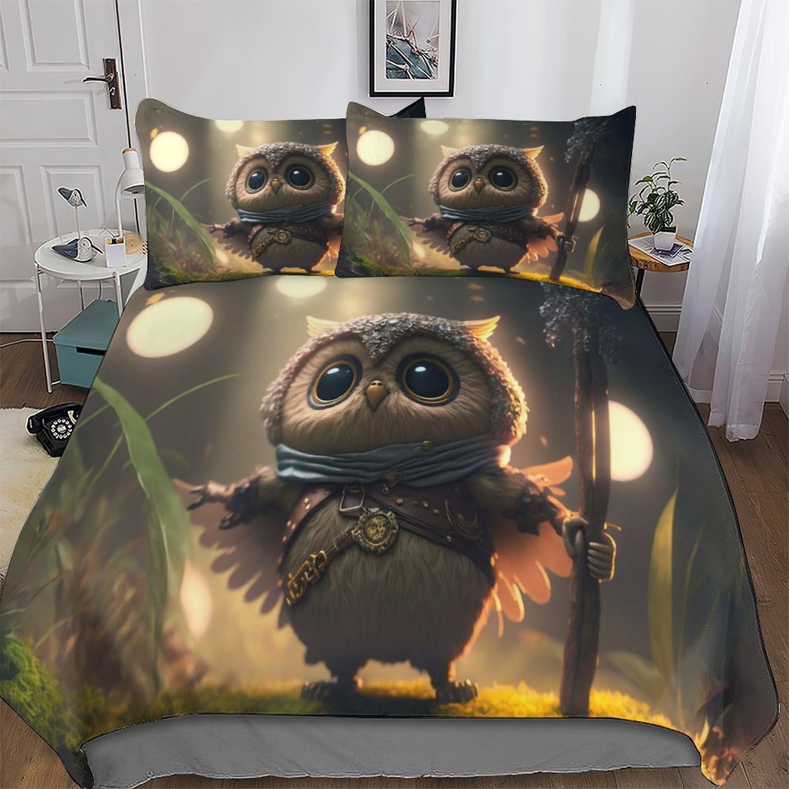 Housse de couette 220x240 en microfibre douce Hibou parure de lit respirante