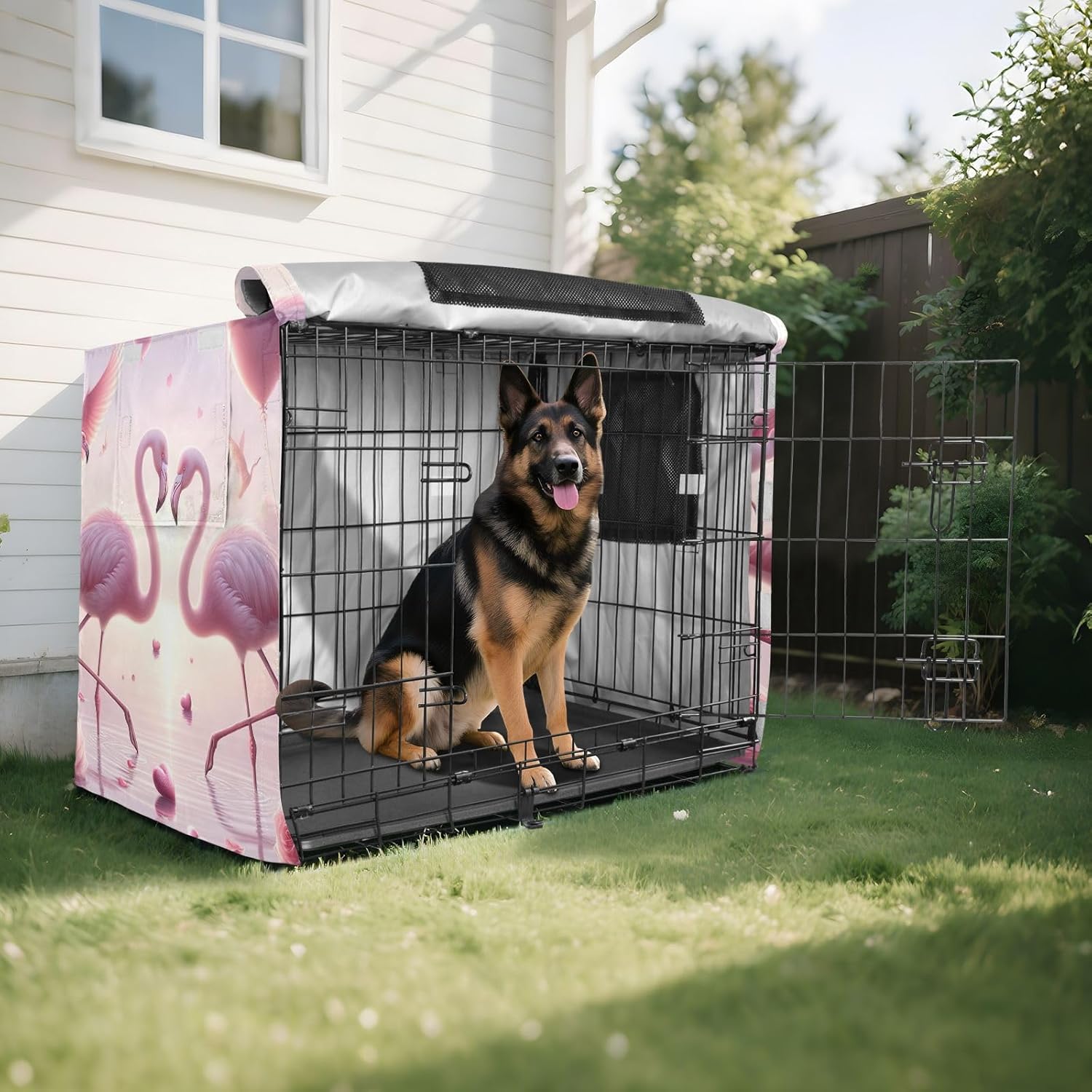 Flamingos Pet Kennel Cover with Mesh Windows, Water-Resistant Cover for Dog Crate, X-Large