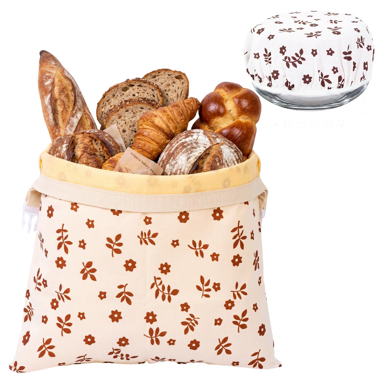 Beeswax Bread Bag Set, Reusable Sourdough Bread Storage Bag with Dough Proofing Bowl Cover, Freezer Freshness Keeper for Bakery Essentials, Homemade Breads(Begie)