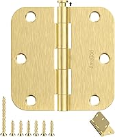 AmzGod Satin Brass Door Hinges 3.5 Inch 30 Pack - Rounded 5/8" Gold Hinges with Upgraded Screws for Smooth Interior Doors