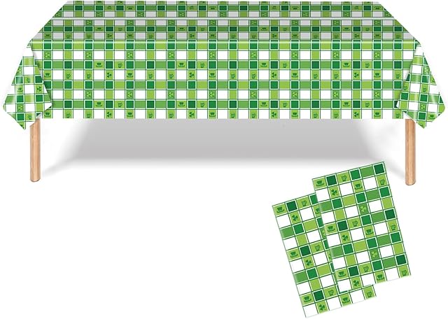Adisno Disposable Tablecloth St Patrick's Day Tablecloth Green Shamrocks Pattern Table Cover Rectangular Table Cover for Irish St Patrick's Day Birthday Party Carnival Wedding Picnic Decoration