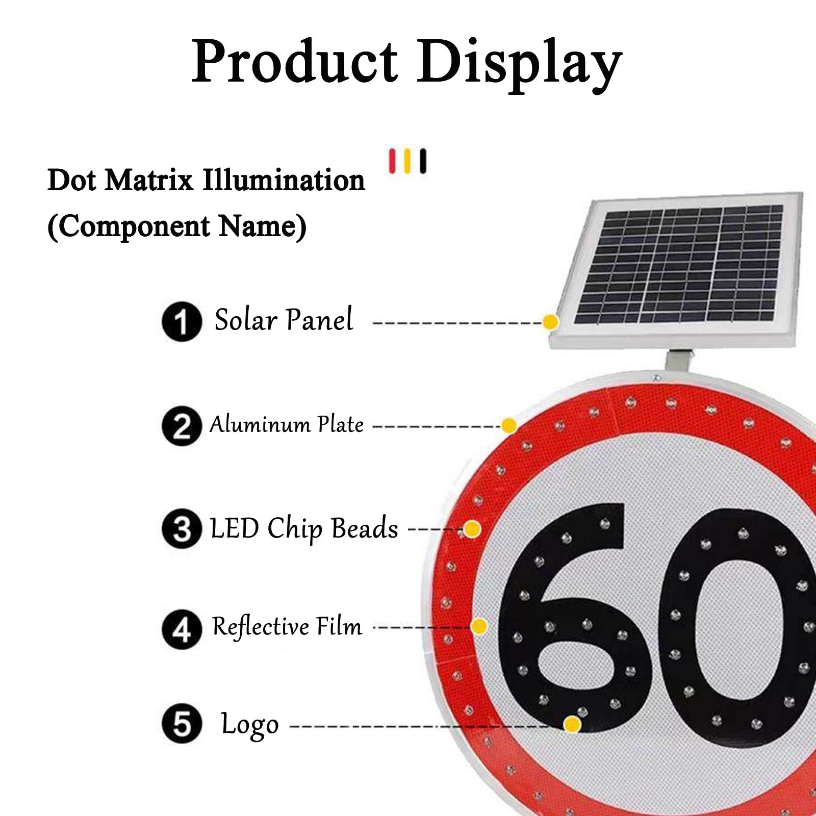 Cartel luminoso LED con energía solar, película reflectante, resistente a la lluvia y al sol, larga duración de funcionamiento tras una carga completa, marco de metal de aluminio(C)