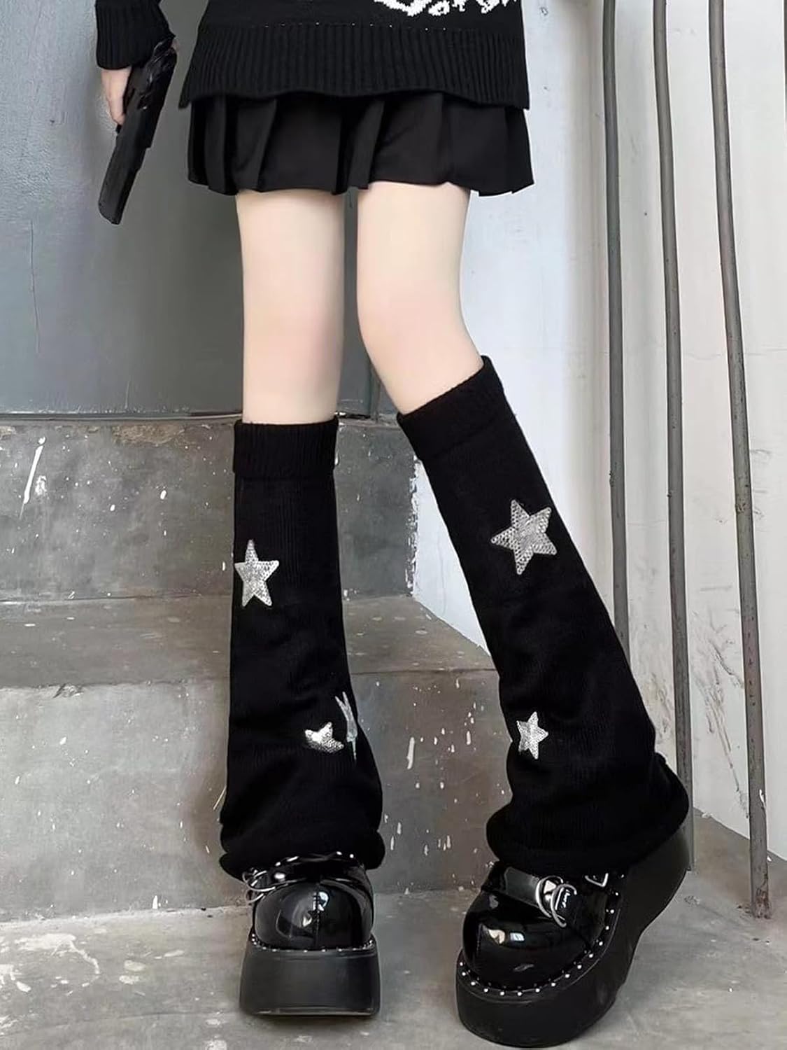 Women's Leg Warmers Star Pattern Knitted Leg Warmers Y2k Kawaii Socks Harajuku Fairycore Clothing