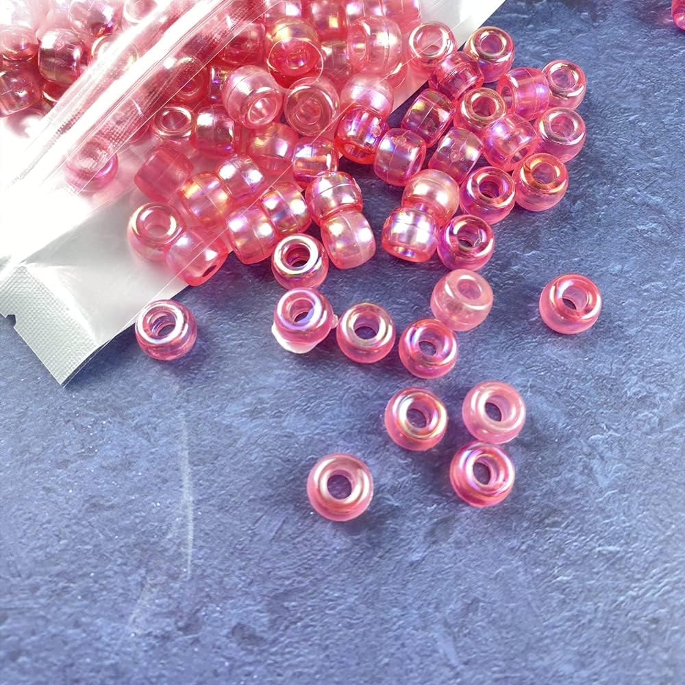 300 Pieces Pony Beads AB Colors Acrylic Pony Spacer Beads for DIY Crafts Braids Bracelet Jewelry Making (6x9mm, Pink AB) - Image 3