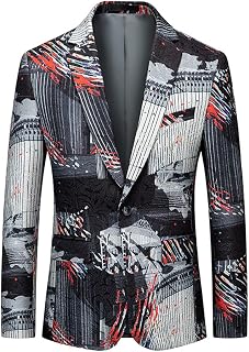Mens Fashion Oil Painting Striped Suit Jackets 1 Button Slim Print Sport Coats Blazers