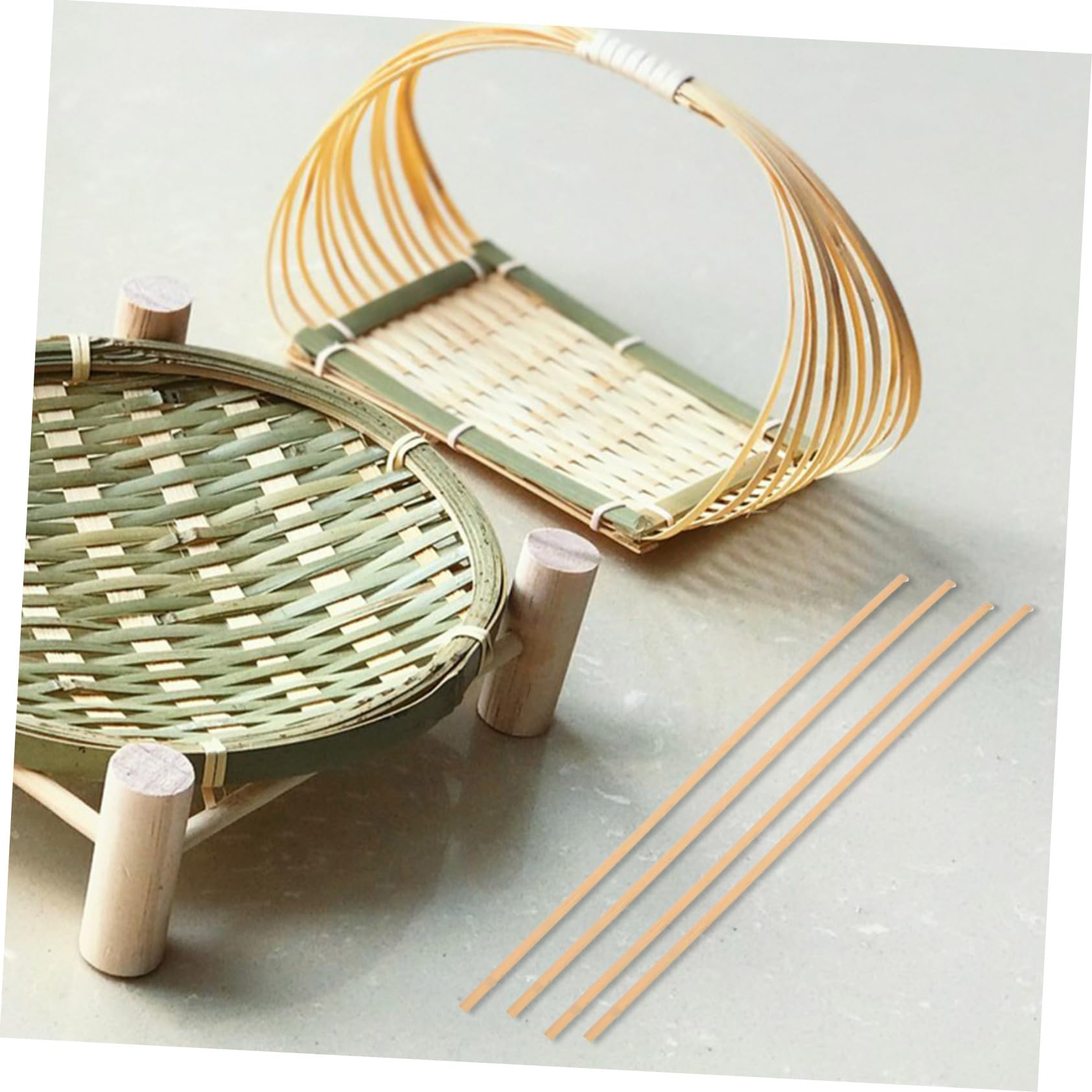 ARTIBETTER 4pcs Silk Slices Material Basket Making Supplies Basket Weaving Strips Flat Reed for Crafts Strips for Weaving Flat for Crafts Thin Wicker Reed Cane Light Green