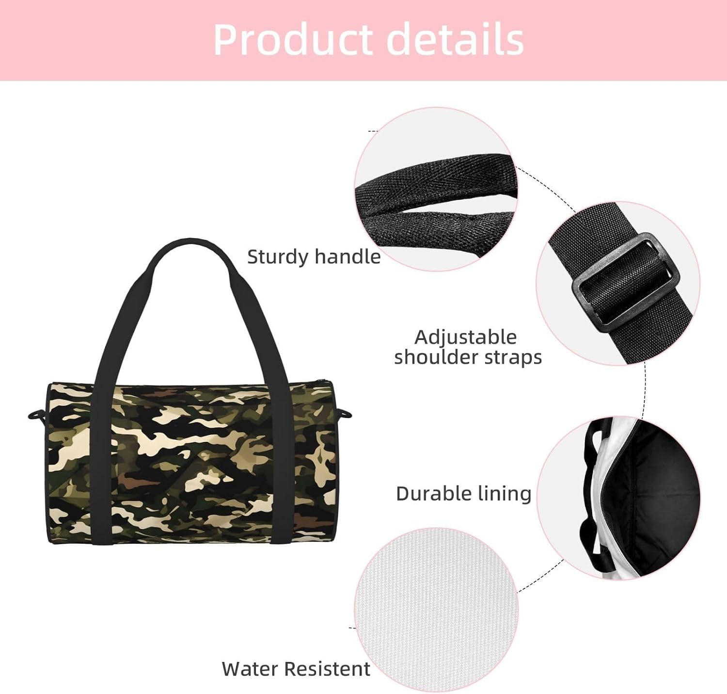 Camo Print Sports Tote Bag Lightweight Water-Resistant Gym Backpack Travel Supplies