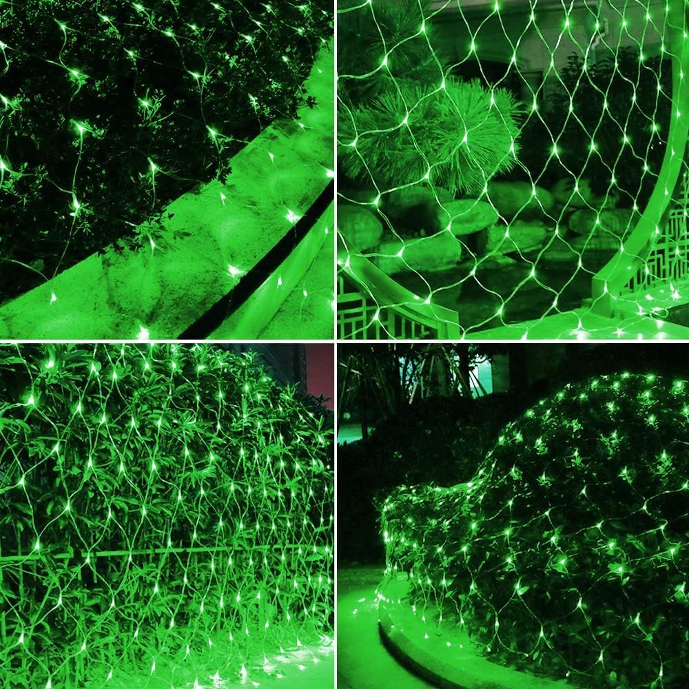 Lichternetz Außen Batteriebetrieben 6x4M 672LED Garden Net Lichter 8 Modi Dekoration Beleuchtung Wasserdicht Netz Lichtervorhang für Halloween Weihnachten Hochzeit Party (Grün)